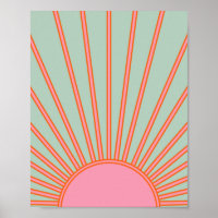 Sun Sunrise Green And Pink Abstract Retro Sunshine