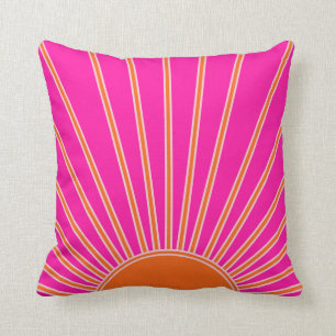 Sun Sunrise Hot Pink And Orange Preppy Sunshine Cushion