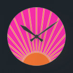 Sun Sunrise Hot Pink And Orange Preppy Sunshine Round Clock<br><div class="desc">Sun Print – hot pink and orange - Sunshine,  Modern Abstract Geometric Sunrise.</div>