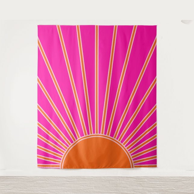 Sun Sunrise Hot Pink And Orange Preppy Sunshine Tapestry (Front)