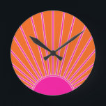 Sun Sunrise Orange And Hot Pink Preppy Sunshine Round Clock<br><div class="desc">Sun Print – hot pink and orange - Sunshine,  Modern Abstract Geometric Sunrise.</div>