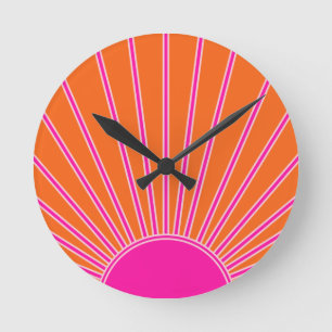 Sun Sunrise Orange And Hot Pink Preppy Sunshine Round Clock