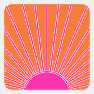 Sun Sunrise Orange And Hot Pink Preppy Sunshine Square Sticker