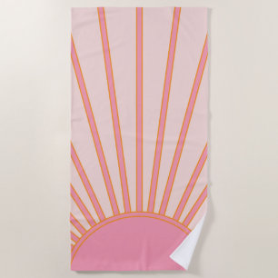 Sun Sunrise Pink Abstract Retro Sunshine Beach Towel