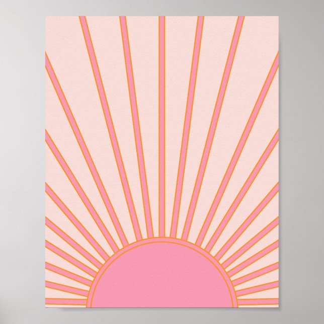Sun Sunrise Pink Abstract Retro Sunshine Poster (Front)