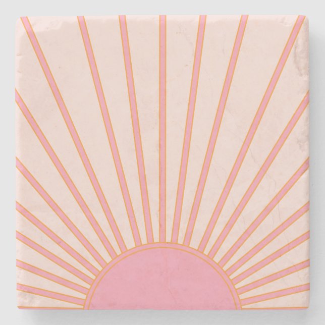 Sun Sunrise Pink Abstract Retro Sunshine Stone Coaster (Front)