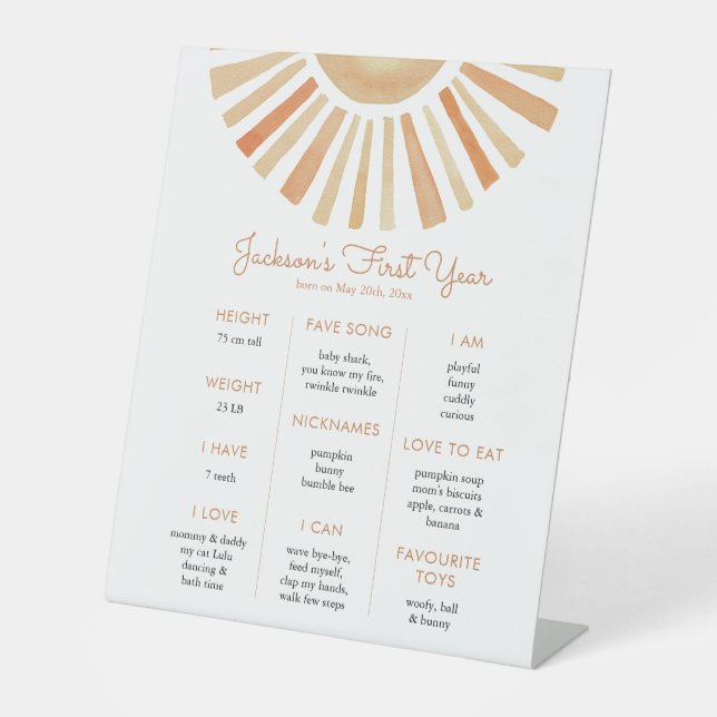 Sun Sunshine First Birthday Milestone Poster Pedestal Sign (Front)
