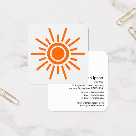 Sun Symbol 01 - Orange on White Square Business Card