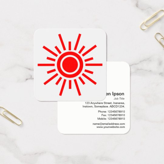 Sun Symbol 01 - Red on White Square Business Card