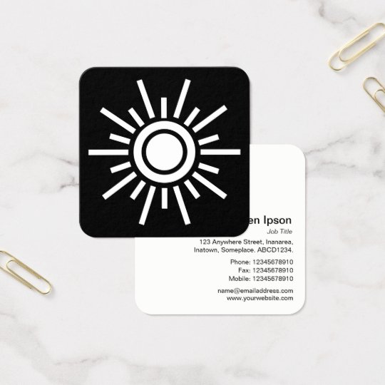 Sun Symbol 01 - White on Black Square Business Card