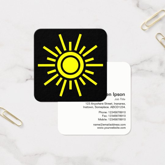 Sun Symbol 01 - Yellow on Black Square Business Card