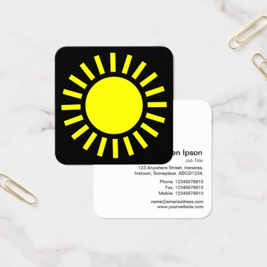 Sun Symbol 02 - Yellow on Black Square Business Card