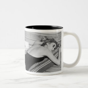 Sun Tanning Woman Two-Tone Coffee Mug