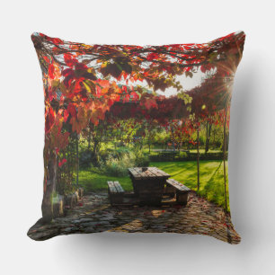 Sun through autumn leaves, Croatia Cushion