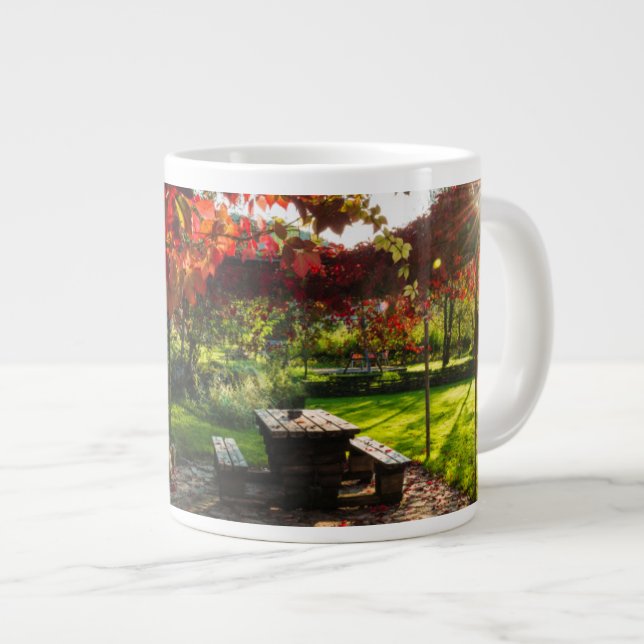 Sun through autumn leaves, Croatia Large Coffee Mug (Front Right)