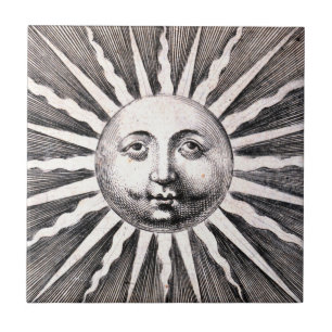 Sun Tile Vintage Woodcut Sun Illustration