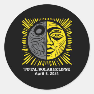 Sun Total Solar Eclipse 2024 April 8 Men Women Kid Classic Round Sticker