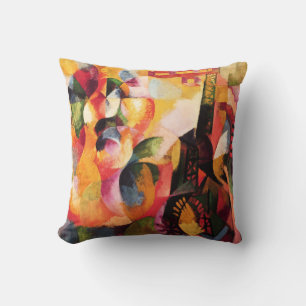 Sun, Tower, Aeroplane, Fine Art Painting Style Cushion