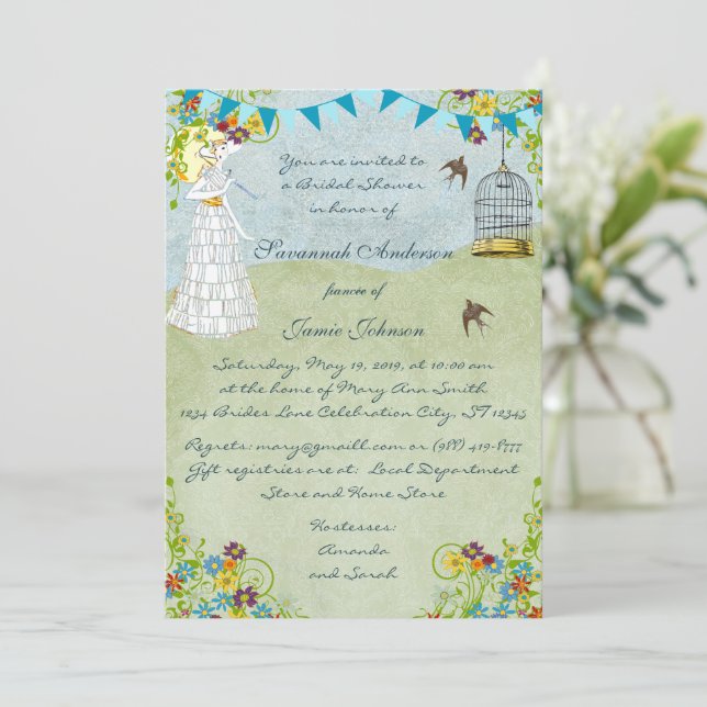 Sun Umbrella Bunting Garden Bridal Shower Invitation (Standing Front)