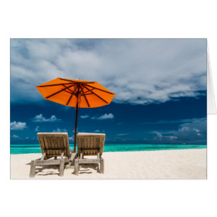 Sun Umbrella On Sandy Beach Maldives