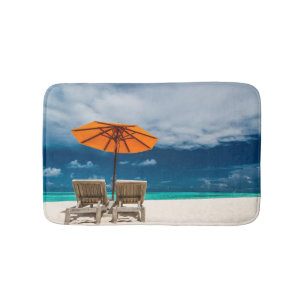 Sun Umbrella On Sandy Beach  Maldives Bath Mat