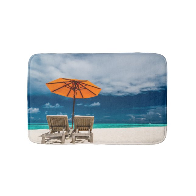 Sun Umbrella On Sandy Beach |Maldives Bath Mat (Front)