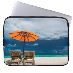 Sun Umbrella On Sandy Beach Maldives Laptop Sleeve