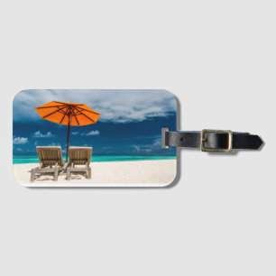 Sun Umbrella On Sandy Beach Maldives Luggage Tag