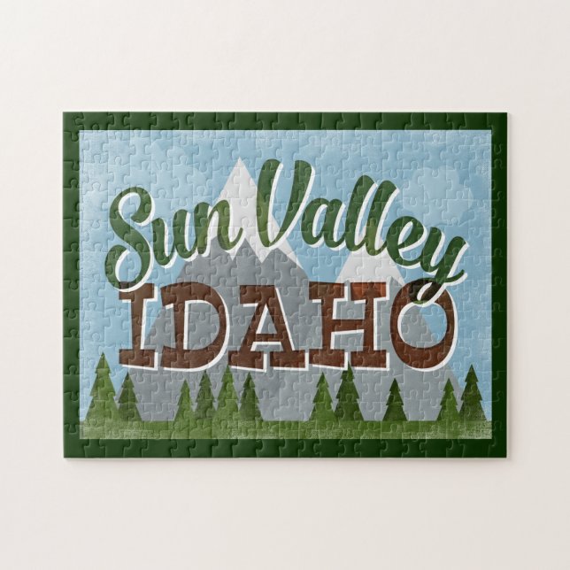 Sun Valley Idaho Fun Retro Snowy Mountains Jigsaw Puzzle (Horizontal)