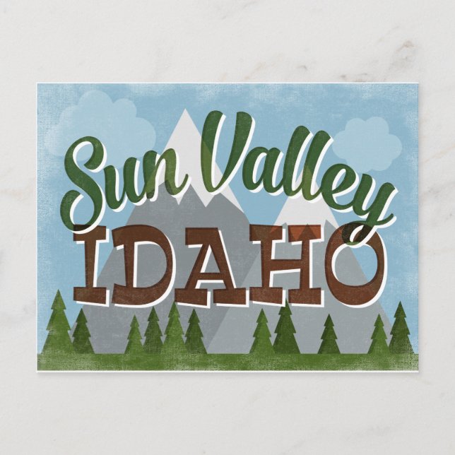 Sun Valley Idaho Fun Retro Snowy Mountains Postcard (Front)