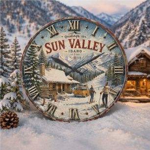 Sun Valley Idaho Ski Resort Rustic Mountain Cabin Large Clock