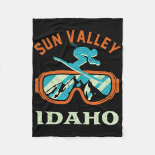 Sun Valley Idaho Vintage Retro Skiing And Snowboar Fleece Blanket