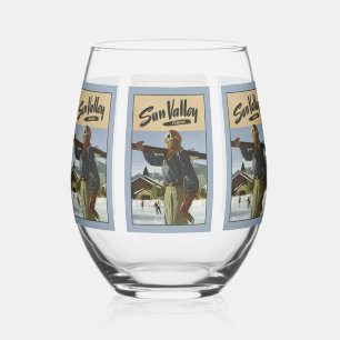Sun Valley Idaho Vintage Travel Poster Stemless Wine Glass