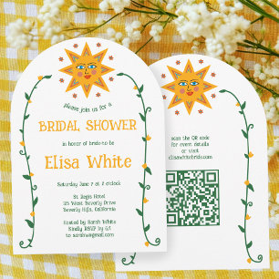 Sun & Vines Boho Arch Whimsical CUSTOM QR Bridal Invitation