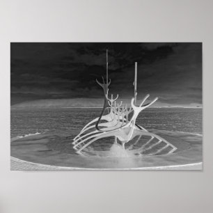 Sun Voyager Sculpture, Iceland, Reverse B/W Poster