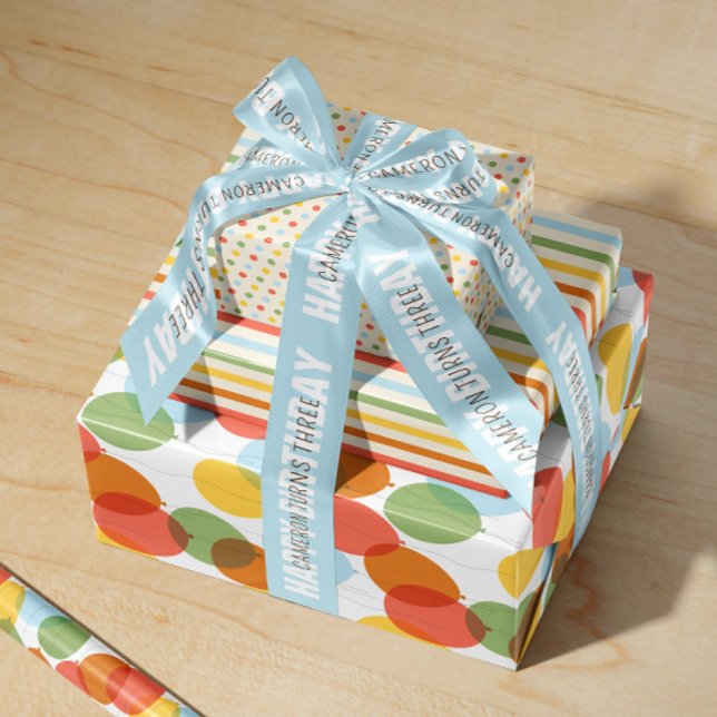 Sun-Washed Natural Colours Mixed Pattern Birthday Wrapping Paper Sheet (mixed pattern gift wrap set with dots, stripes and colorful birthday balloons in nature inspired)