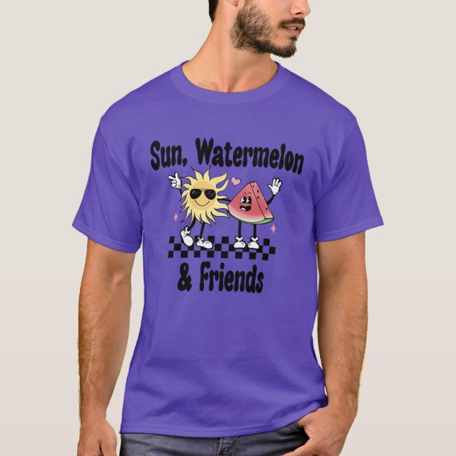 Sun Watermelon and Friends Summer Beach funny T-Shirt (Front)