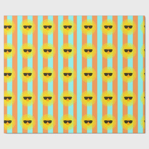Sun with Dark Sunglasses on Aqua & Orange Stripes Wrapping Paper