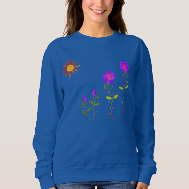 Sun with Flowers Abstract Art to Wear Sweatshirt (Front)