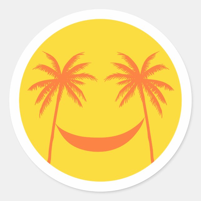 sun with palm trees and hammock classic round sticker (Front)