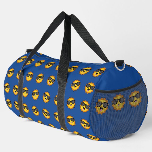 Sun with Sunglasses Happy Emoji Faces Pattern Duffle Bag (Right Corner)