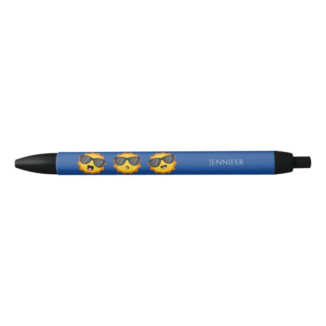 Sun with Sunglasses Happy Emoji Faces Personalise Black Ink Pen (Front)