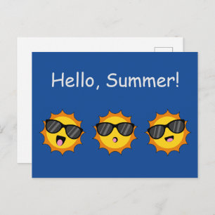 Sun with Sunglasses Happy Emoji Faces Personalise Holiday Postcard