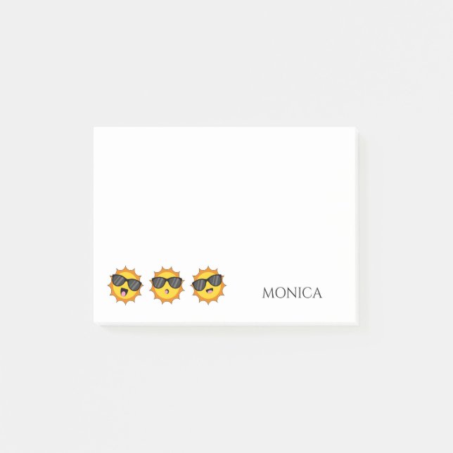 Sun with Sunglasses Happy Emoji Faces Personalise Post-it Notes (Front)