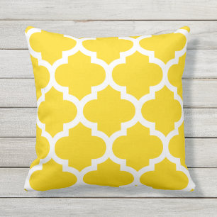 Sun Yellow Moroccan Quatrefoil Outdoor Pillows