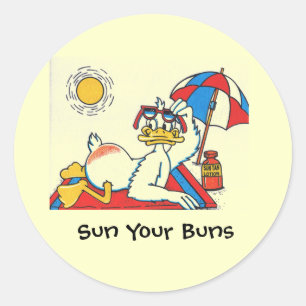 Sun Your Buns Vacation Humour Classic Round Sticker