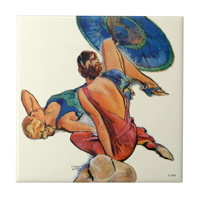 Sunbathers Ceramic Tile (Front)