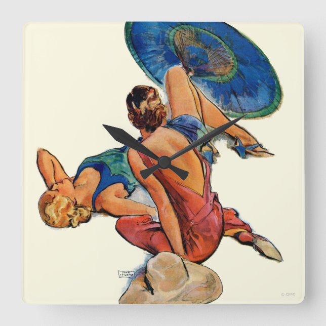 Sunbathers Square Wall Clock (Front)