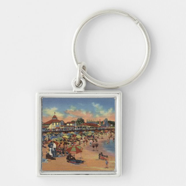 Sunbathers & Swimmers on Boardwalk & Beach Key Ring (Front)