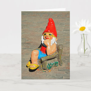Sunbathing garden gnome card